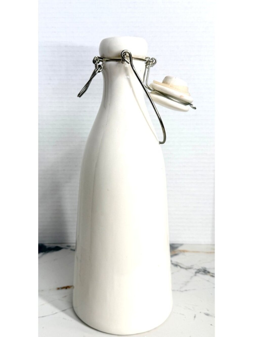 Vintage White Ceramic Milk Bottle Swing Top Wire Bale Lid Farmhouse Decor 12"